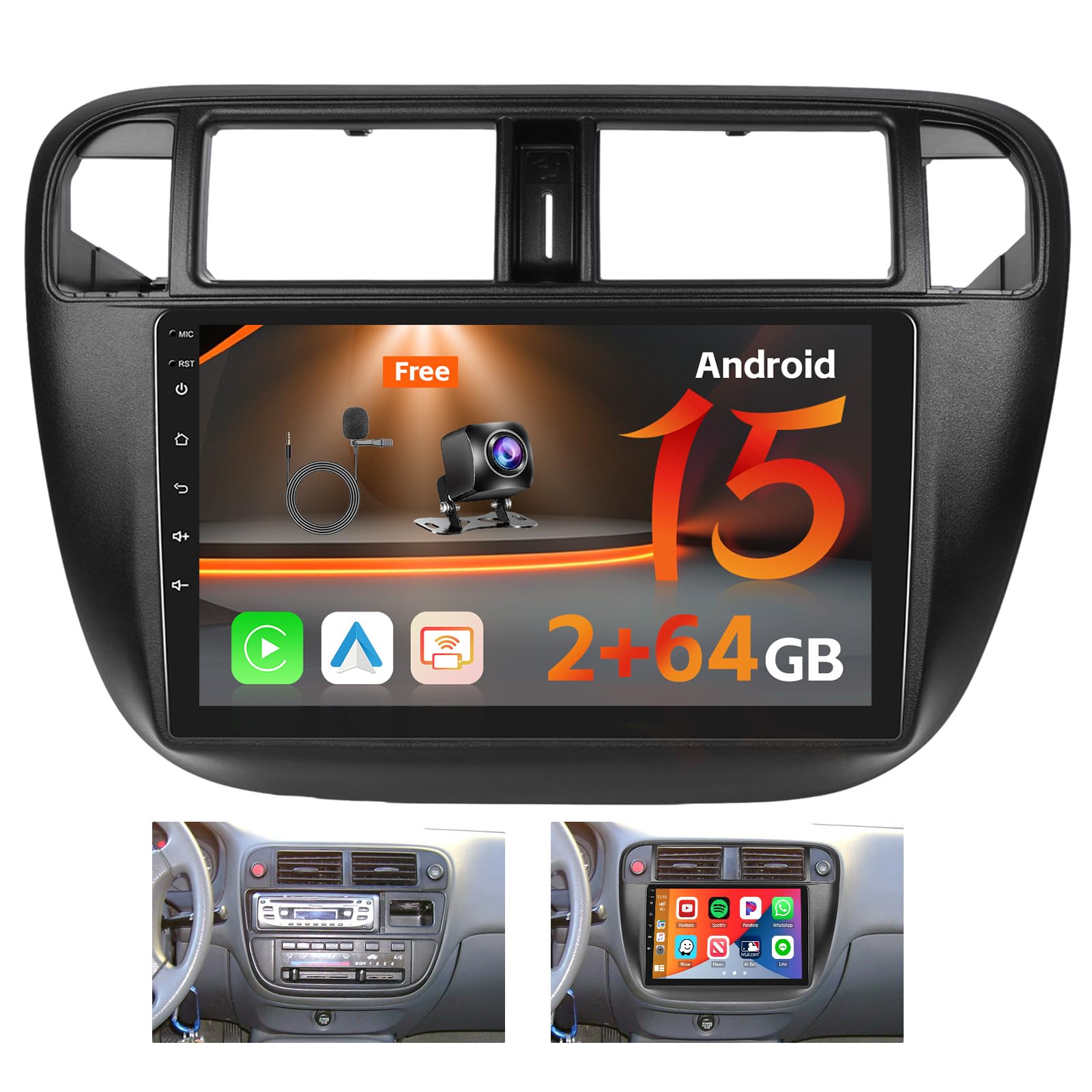 Amazon.com: Roinvou [2G+64G] Car Radio for Honda Civic 1996 1997